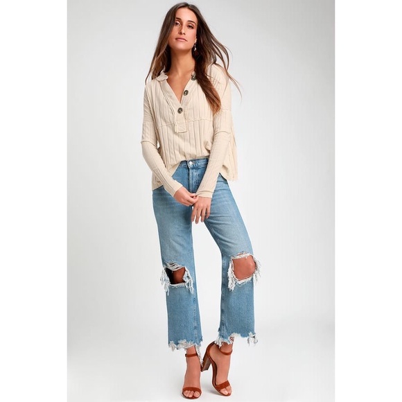 Free People Ribbed Ivory Top with Large Buttons - price is for each - Picture 6 of 6